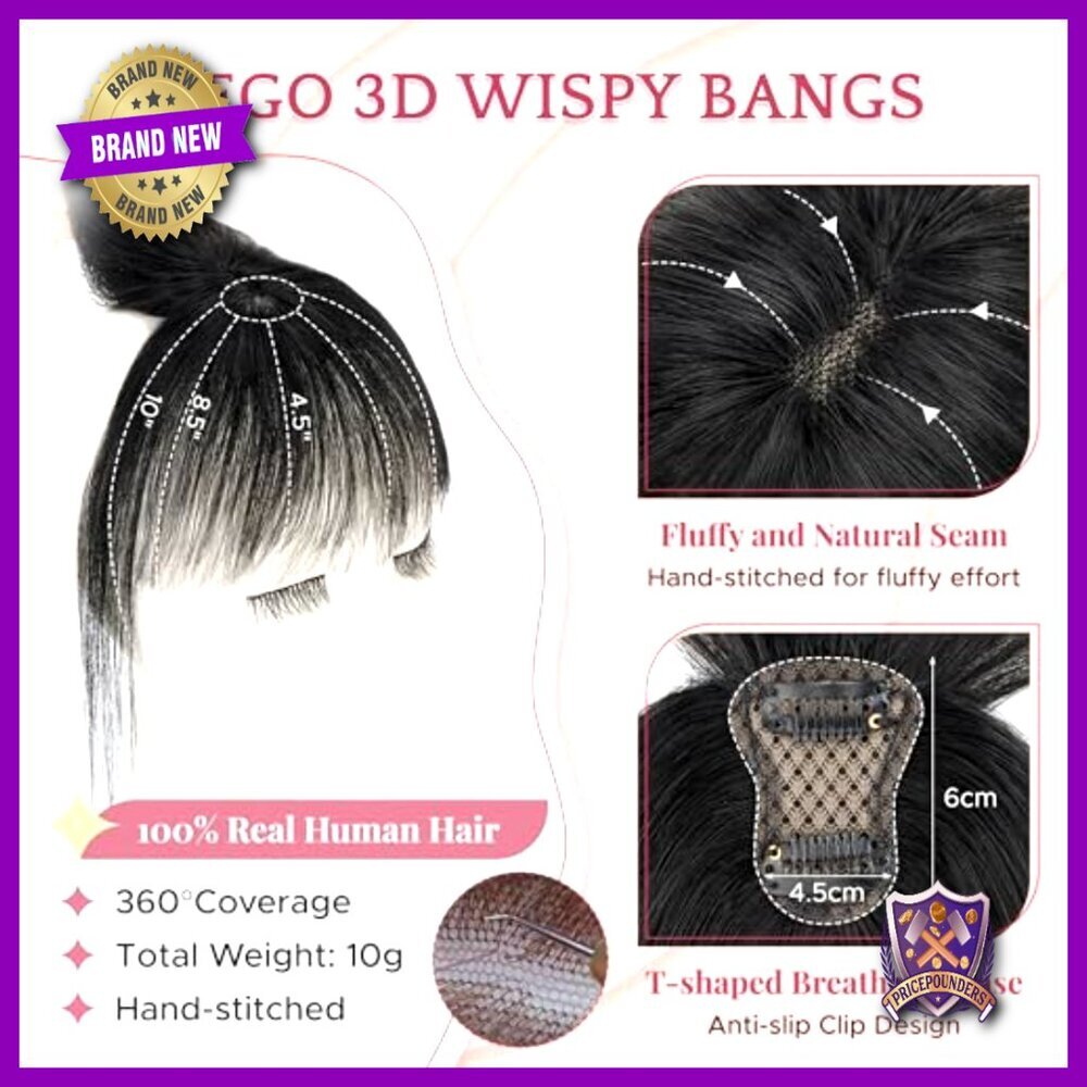 Real Human Hair Clip-In Bangs Wispy Topper 3D Coverage Hairpiece For Women - Picture 2 of 6